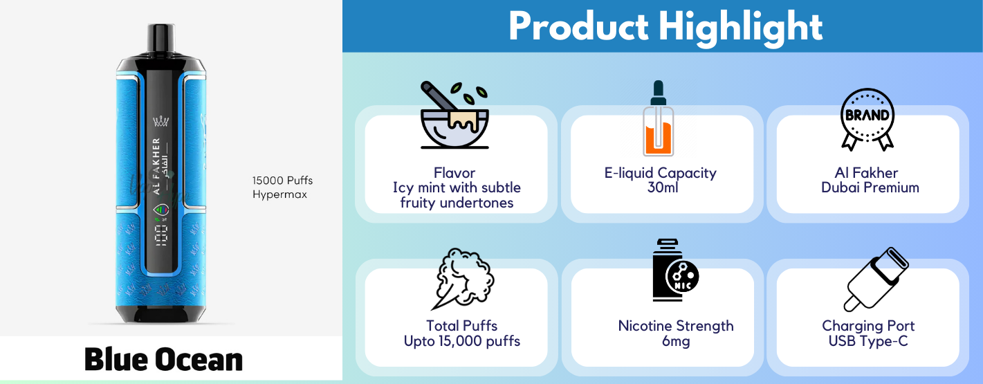 Al Fakher 15k Puffs Hypermax Blue Ocean Disposable buy online in dubai