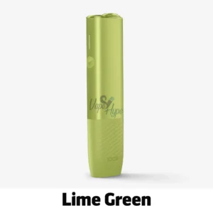 IQOS ILUMA i ONE Lime Green showing its metallic leaf-green finish and sleek all-in-one design.