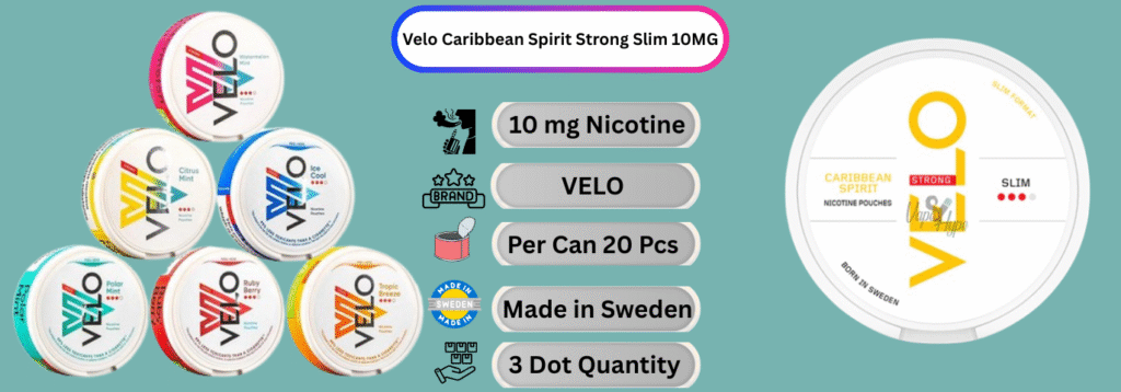 Velo Caribbean Spirit Strong Slim 10MG Now available in Abu Dhabi