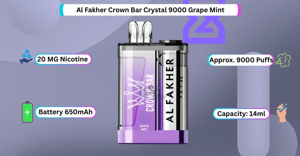 Al Fakher Crown Bar Crystal 9000 Grape Mint now available in abu dhabi