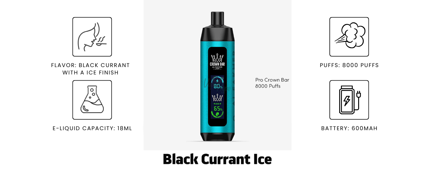 Al Fakher Pro Crown Bar Black Currant Ice 8000 Puffs Features