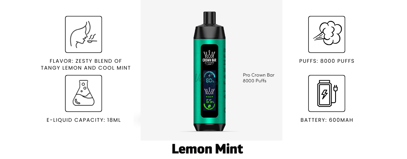 Al Fakher Pro Crown Bar Lemon Mint 8000 Puffs