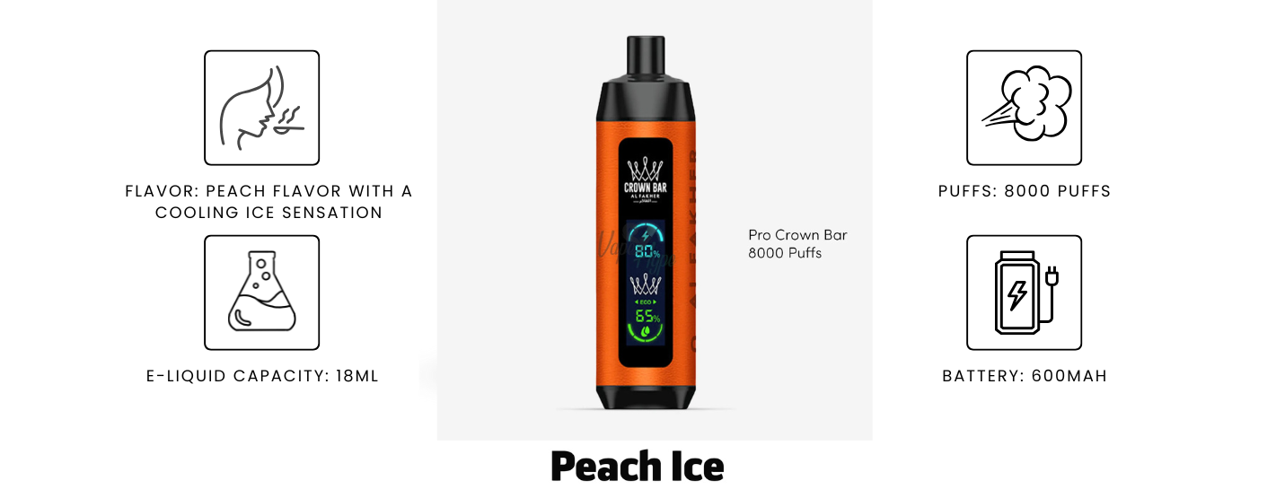 Al Fakher Pro Crown Bar Peach Ice 8000 Puffs