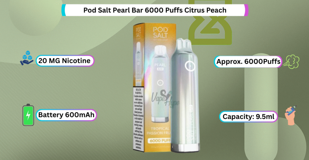 Pod Salt Pearl Bar 6000 Puffs Citrus Peach now available in uae 