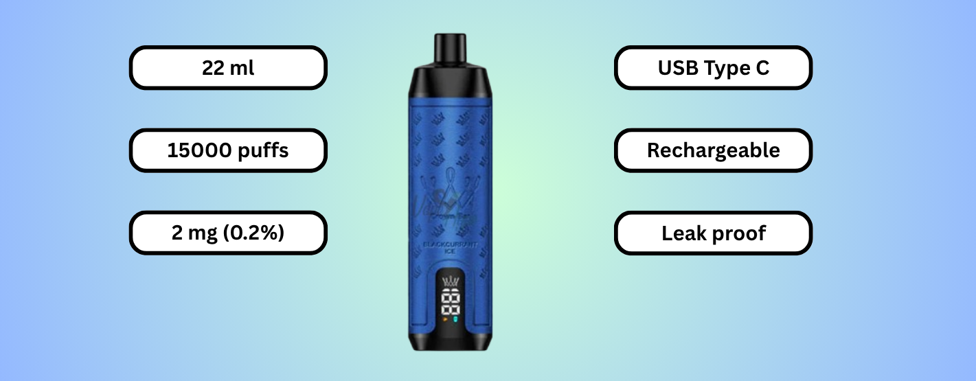 Key Features of Al Fakher Crown Bar Pro Max 15000 Puffs Blackcurrant Ice