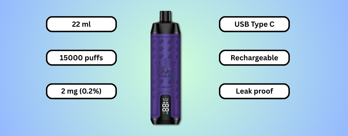 Features of Al Fakher Crown Bar Pro Max 15000 Puffs Grape Mint
