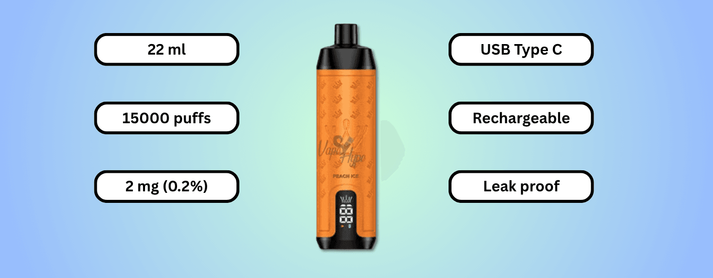 Key Features of Al Fakher Crown Bar Pro Max 15000 Puffs Peach Ice