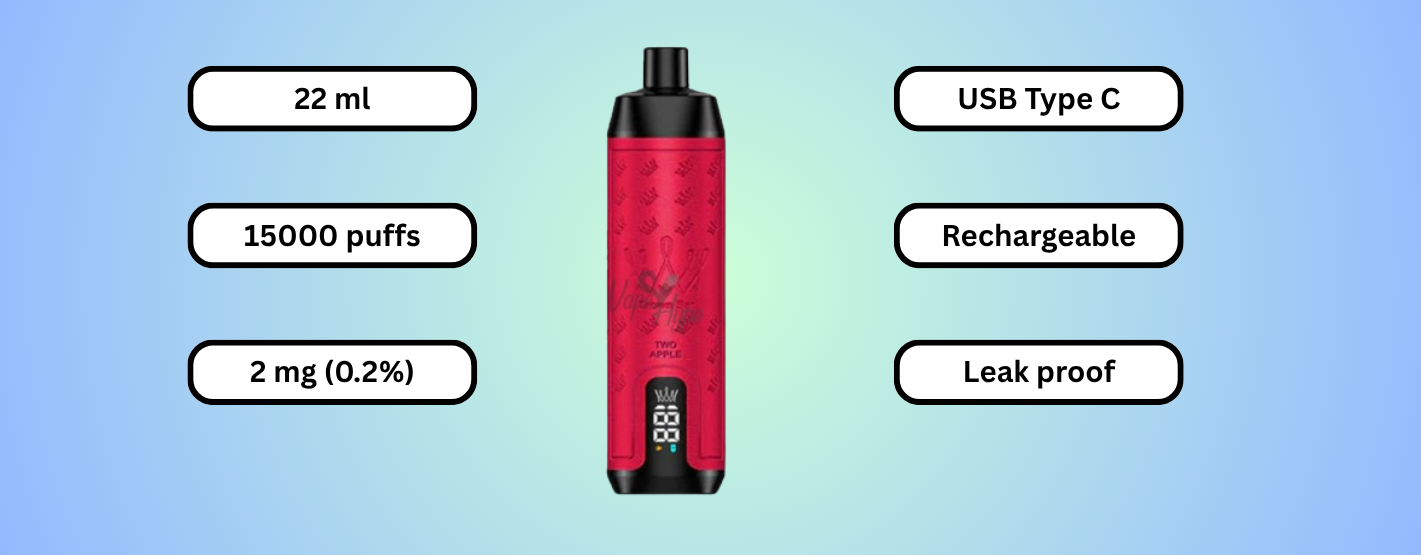 Key Features of Al Fakher Crown Bar Pro Max 15000 Puffs Two Apple