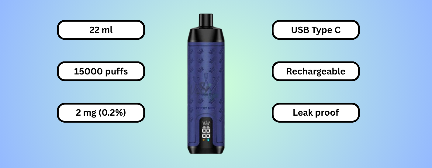 Features of Al Fakher Crown Bar Pro Max 15000 Puffs Berry Mint