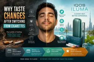 Illustration of taste buds adapting after switching from cigarettes to heated tobacco in dubai