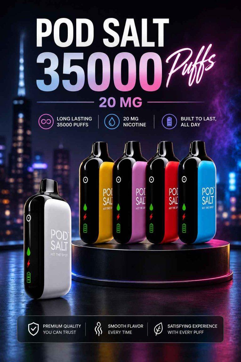 Pod Salt 35000 Puffs Disposable Vape with a wide selection of fruit, menthol, and dessert flavors in UAE