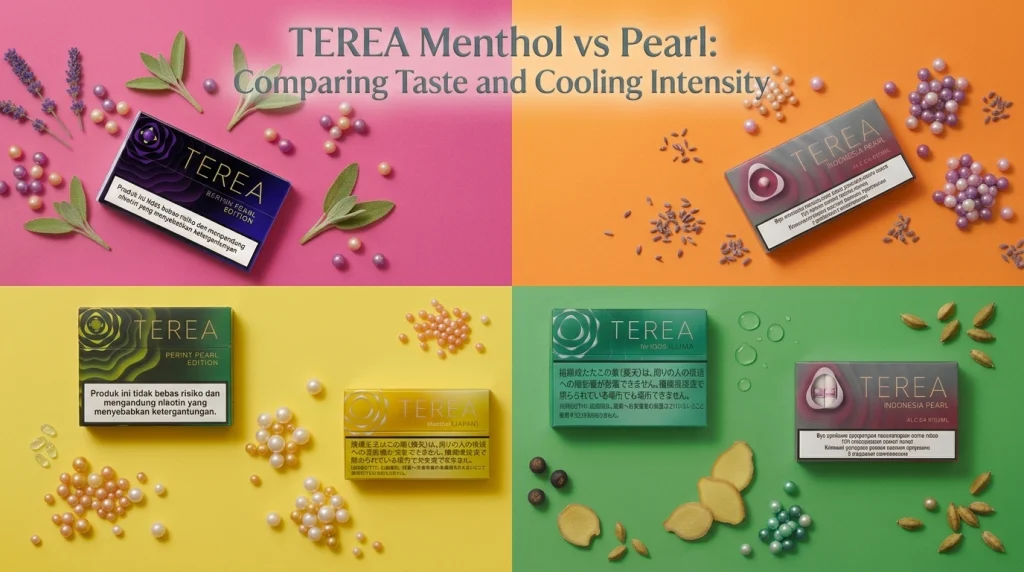 TEREA Menthol and TEREA Pearl sticks side by side for comparison in Dubai